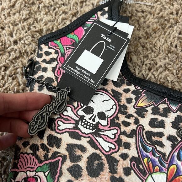 Ed Hardy Leopard Skull Tattoo Tote Bag Y2K Punk Rock NWT - Picture 3 of 8